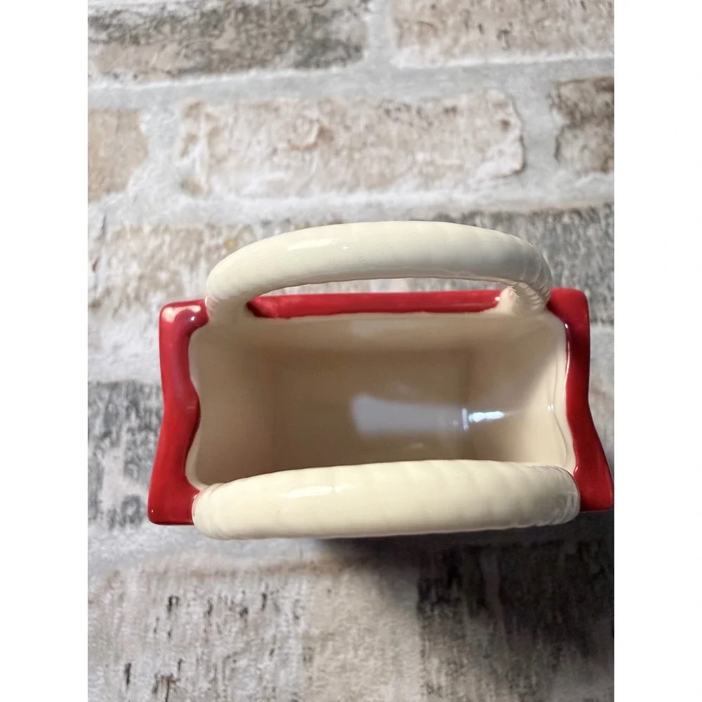 Vintage Avon Red Ceramic Shopping Bag Planter Vanity Organizer Lets Talk Avon